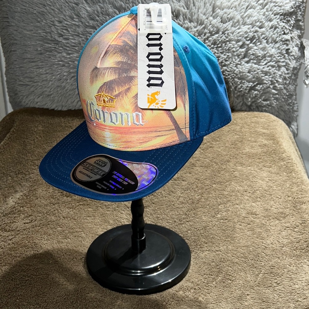 Corona Adult Snapback Hat Cap Adjustable Blue Colorful Beach Graphic NWT